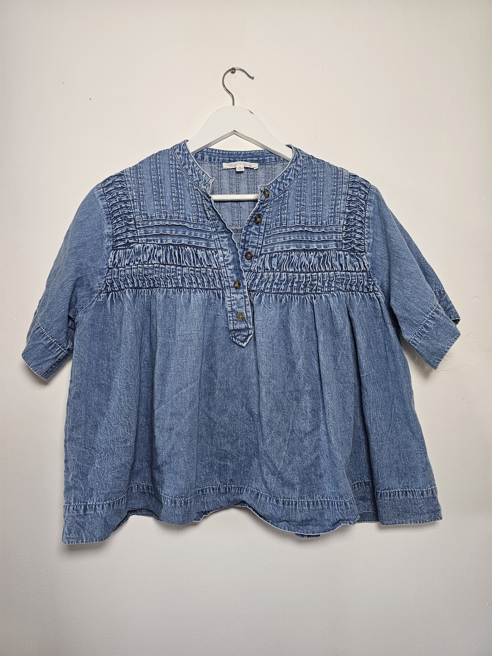 Solitaire Blue Denim Smocked Top